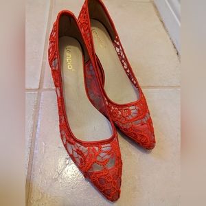 Red lace wedding shoes